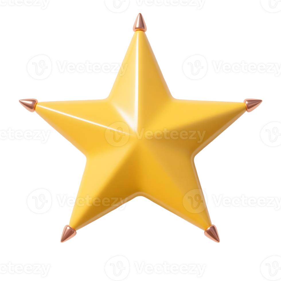 A golden star with bronze tips isolated on transparent background png