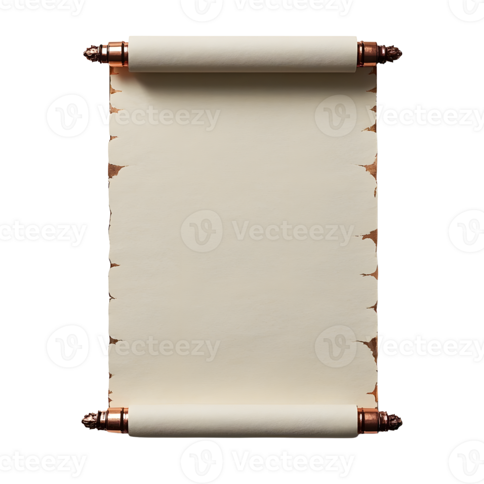 Old parchment scroll isolated on transparent background png
