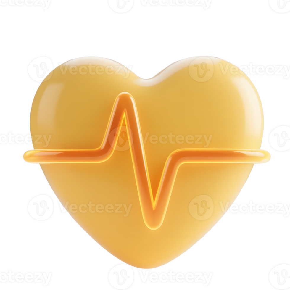 A yellow heart with cardiogram isolated on transparent background png