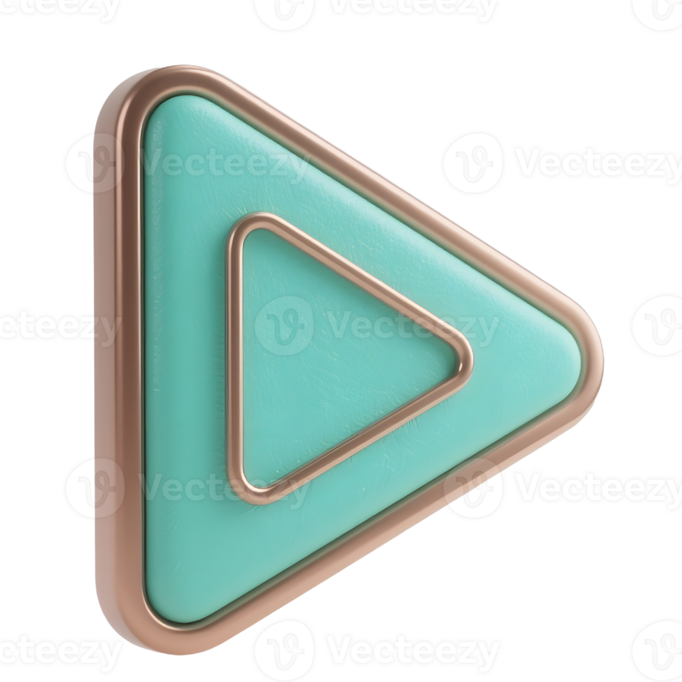 A teal play button with a gold border is isolated on transparent background png