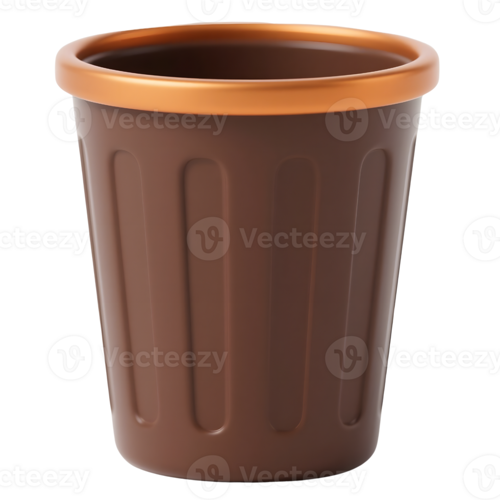 A brown trash can is isolated on transparent background png