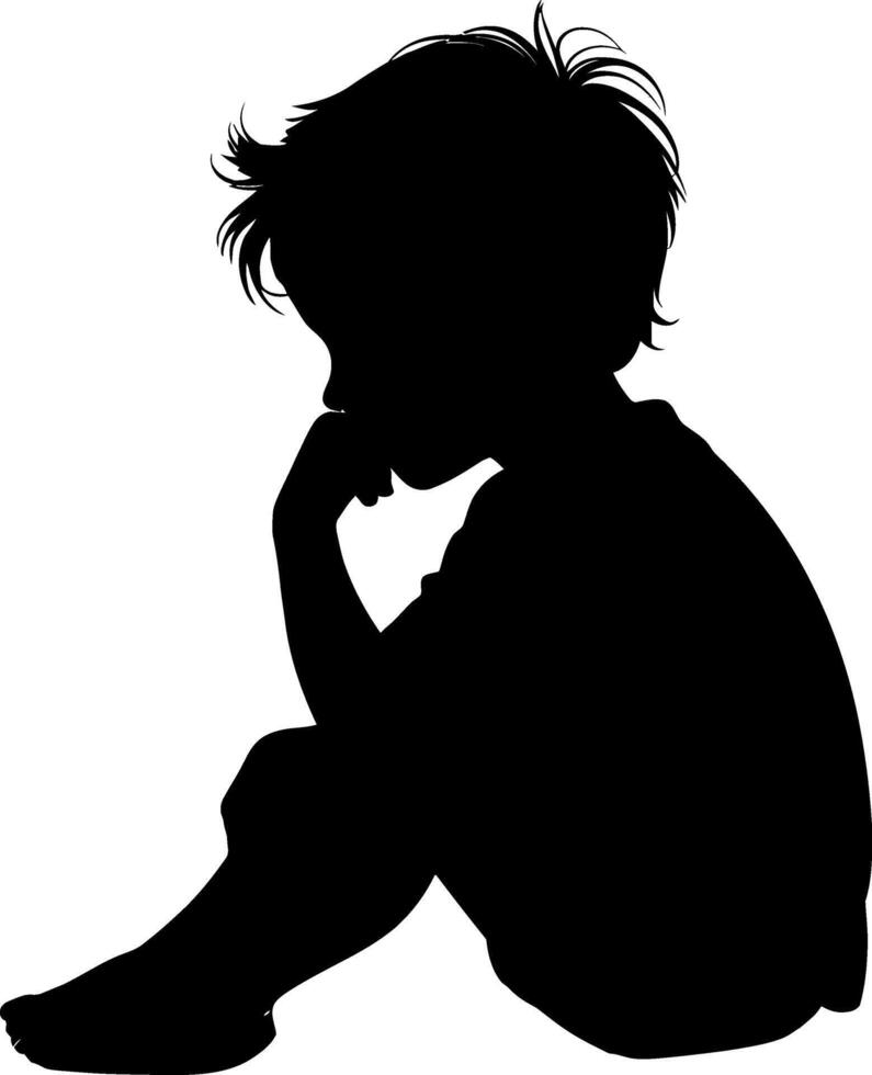 A silhouette of a little boy sitting down vector