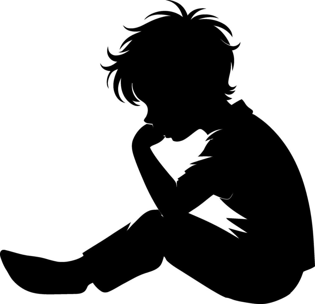 little boy sitting down silhouette vector