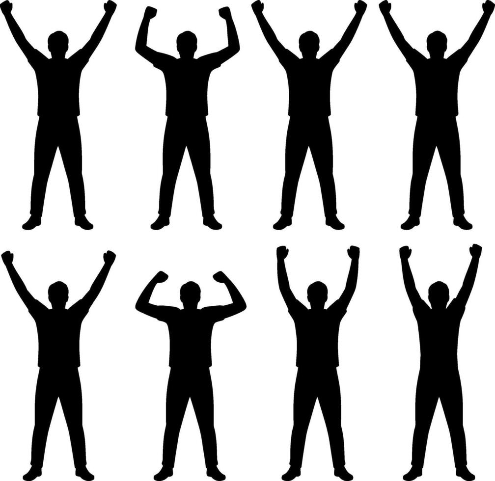 silhouettes of men with arms raised in different positions vector