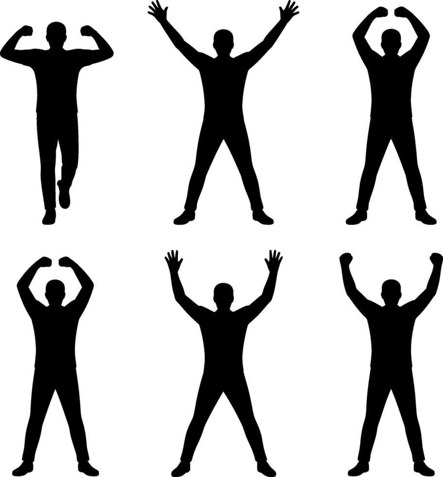 silhouettes of men in various poses vector