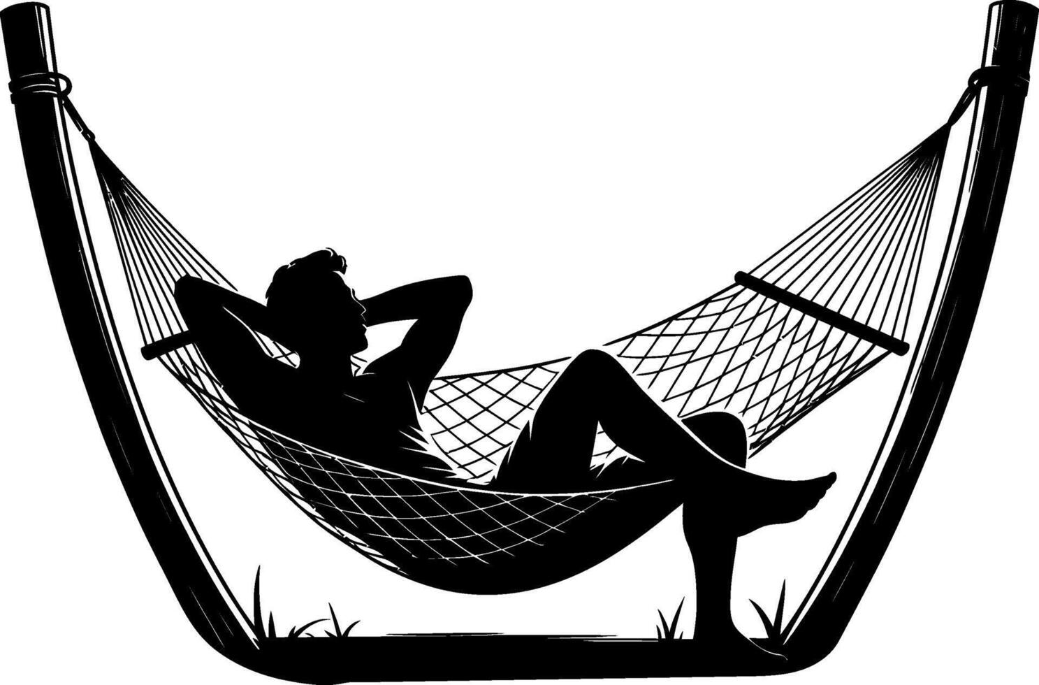 a silhouette of a man sitting in hammock vector