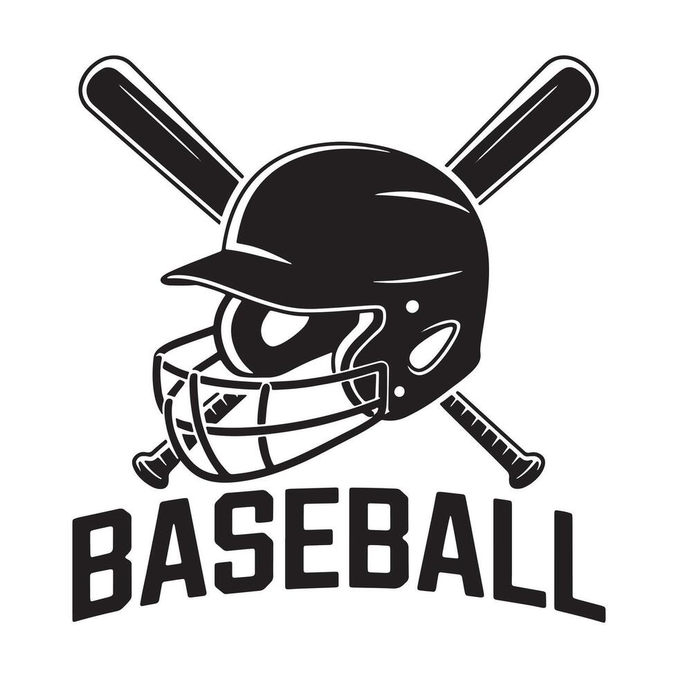 Iconic baseball helmet and crossed bats emblem with bold text vector