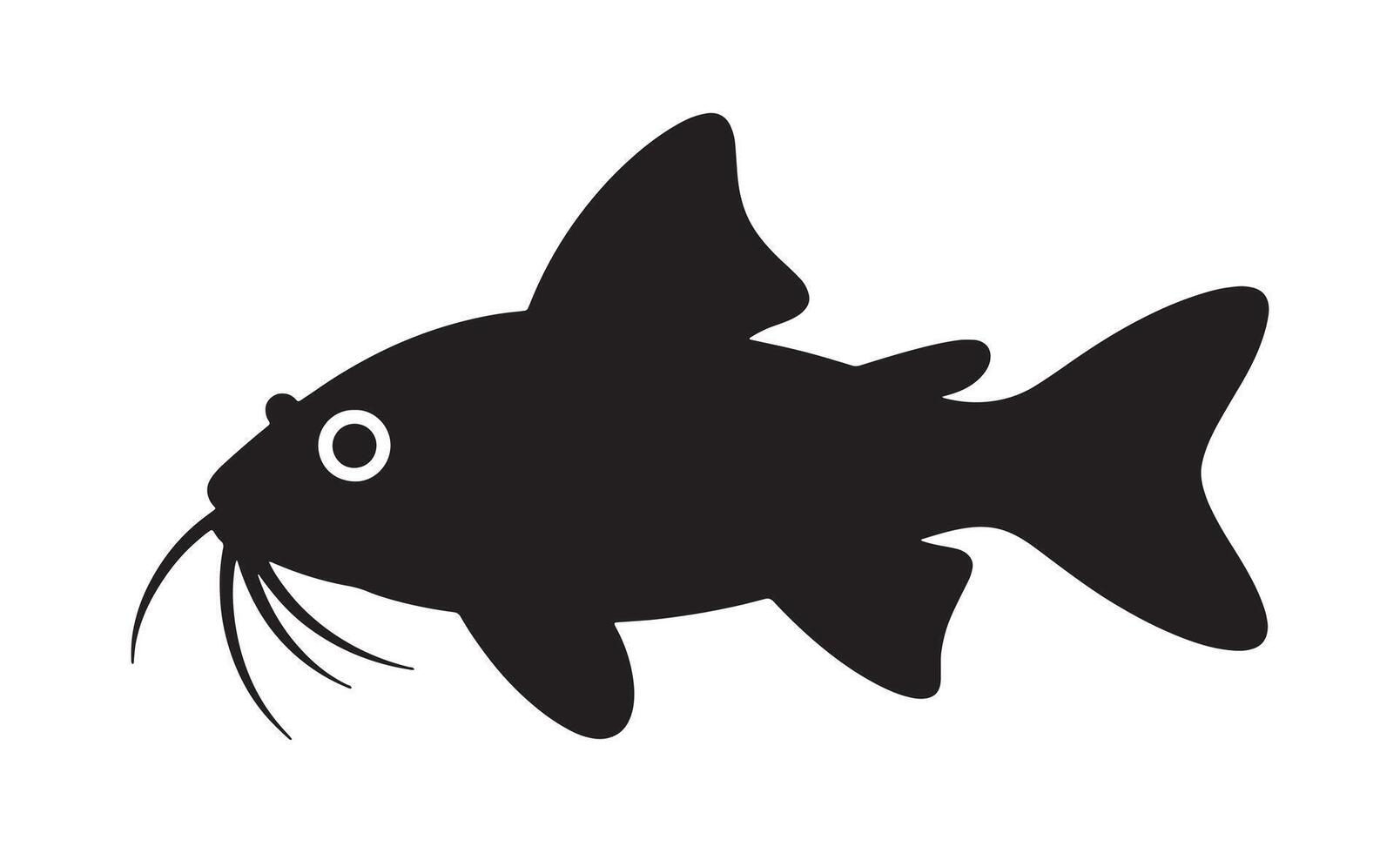 Simple black silhouette of a catfish with whiskers and a white eye vector