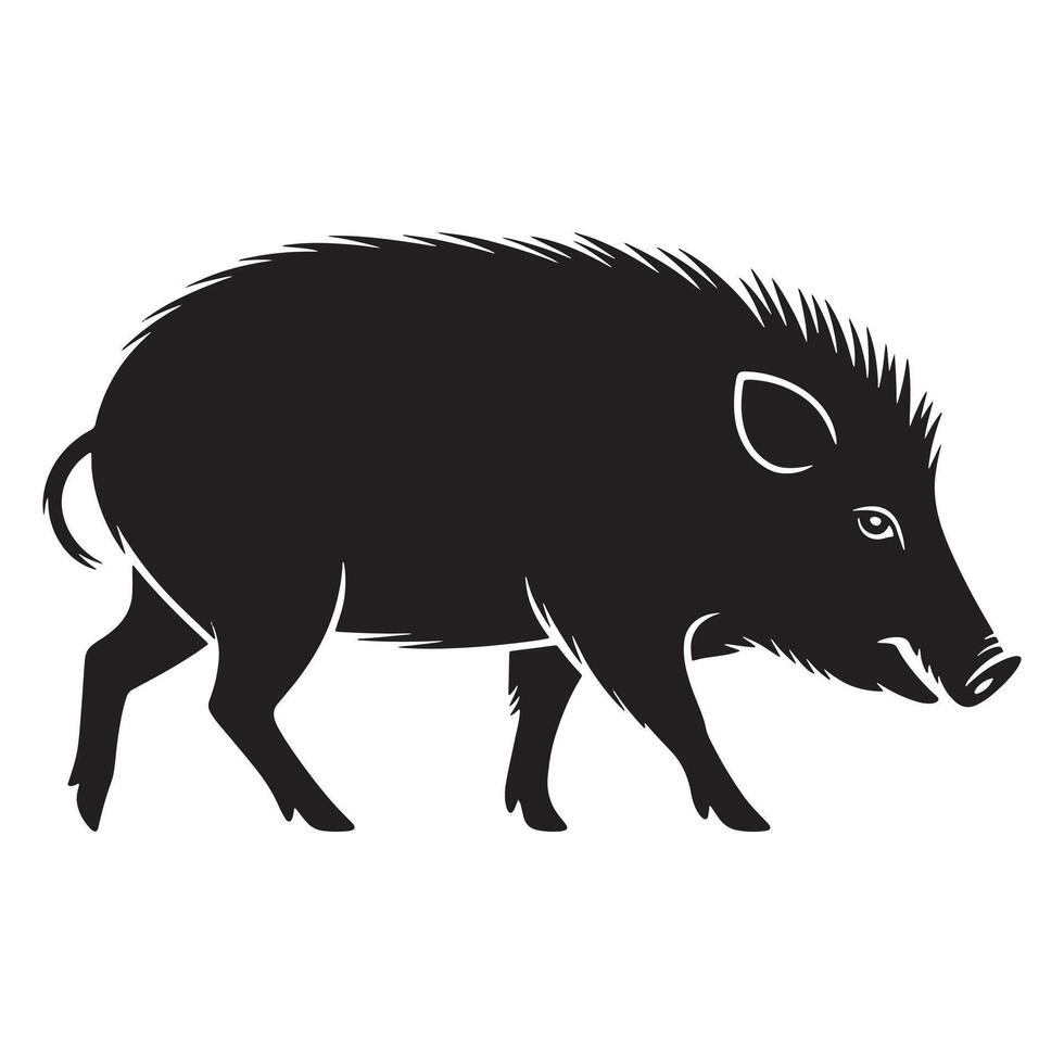 Stylized black silhouette of a wild boar walking vector