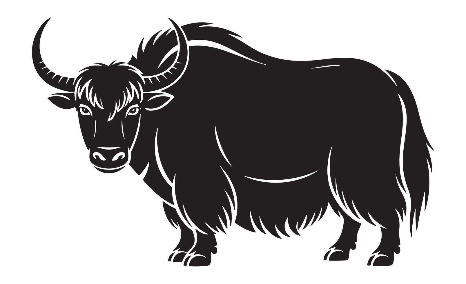 Black silhouette of a majestic yak with large curved horns vector