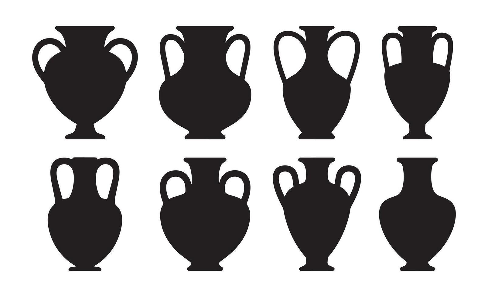 Collection of ancient greek amphorae silhouettes with two handles vector