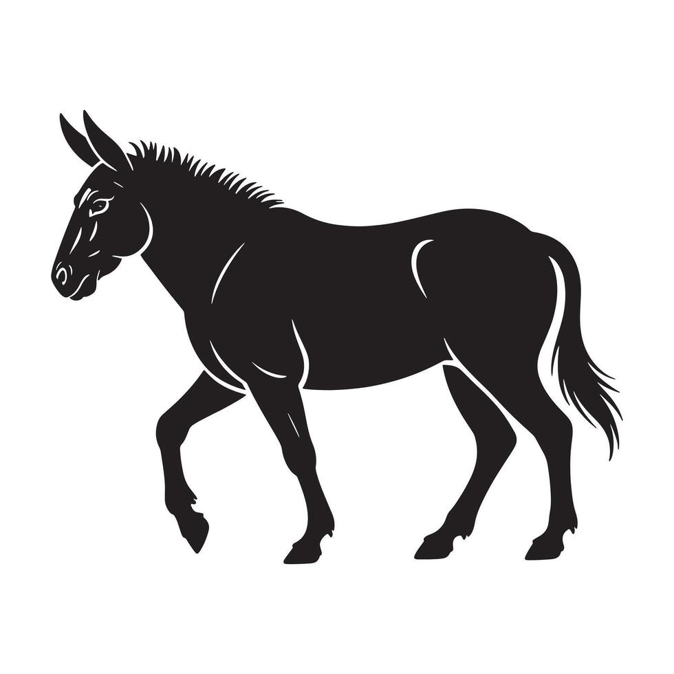 Silhouette of a donkey walking with its head turned to the left vector