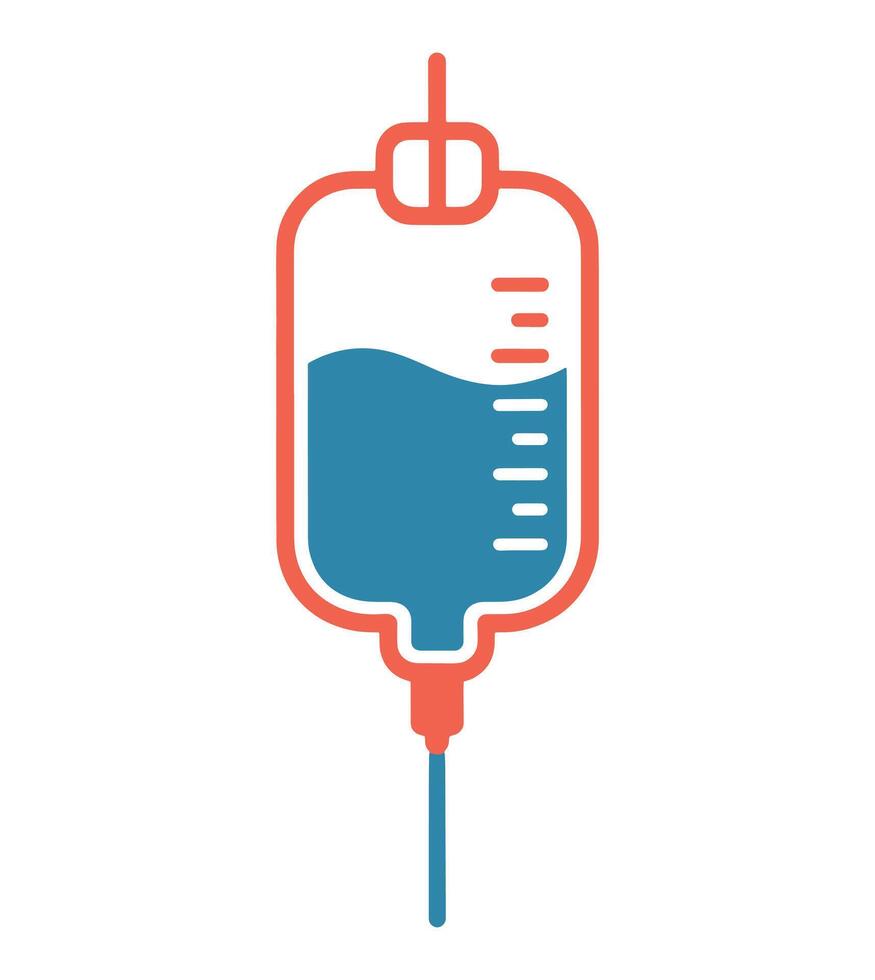 Simple flat icon of an intravenous drip bag with blue liquid vector
