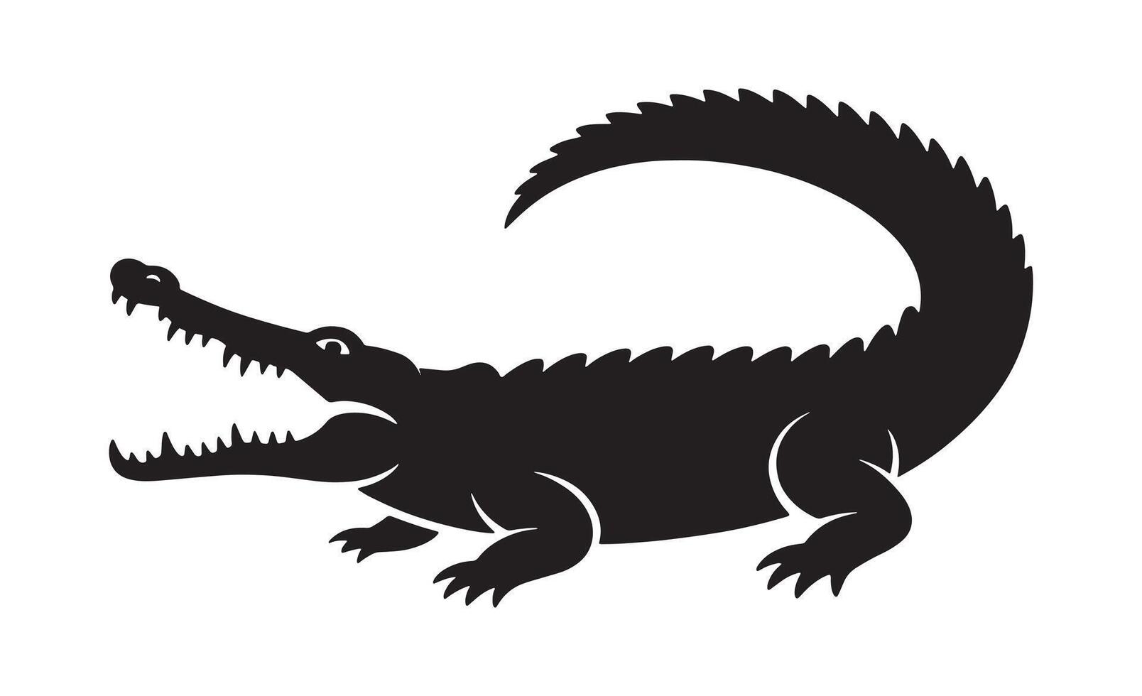 Stylized black silhouette of an alligator with open jaws and sharp teeth vector