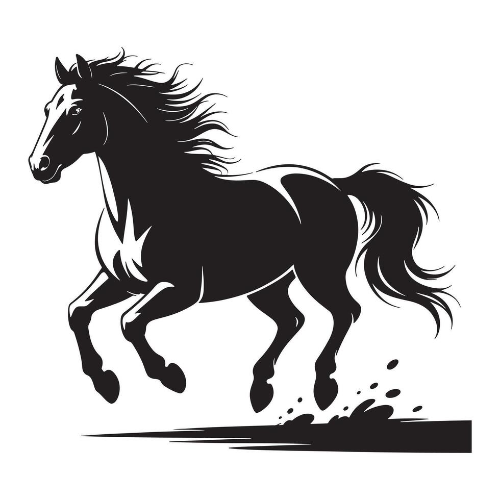 Dynamic black silhouette of a horse galloping with flowing mane vector