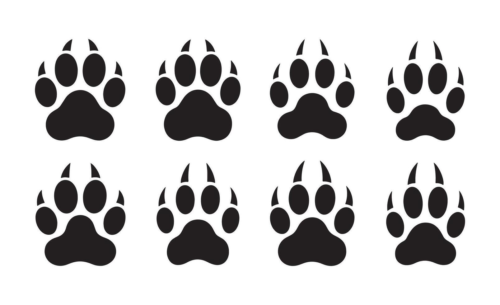Collection of eight black paw prints on a white background vector