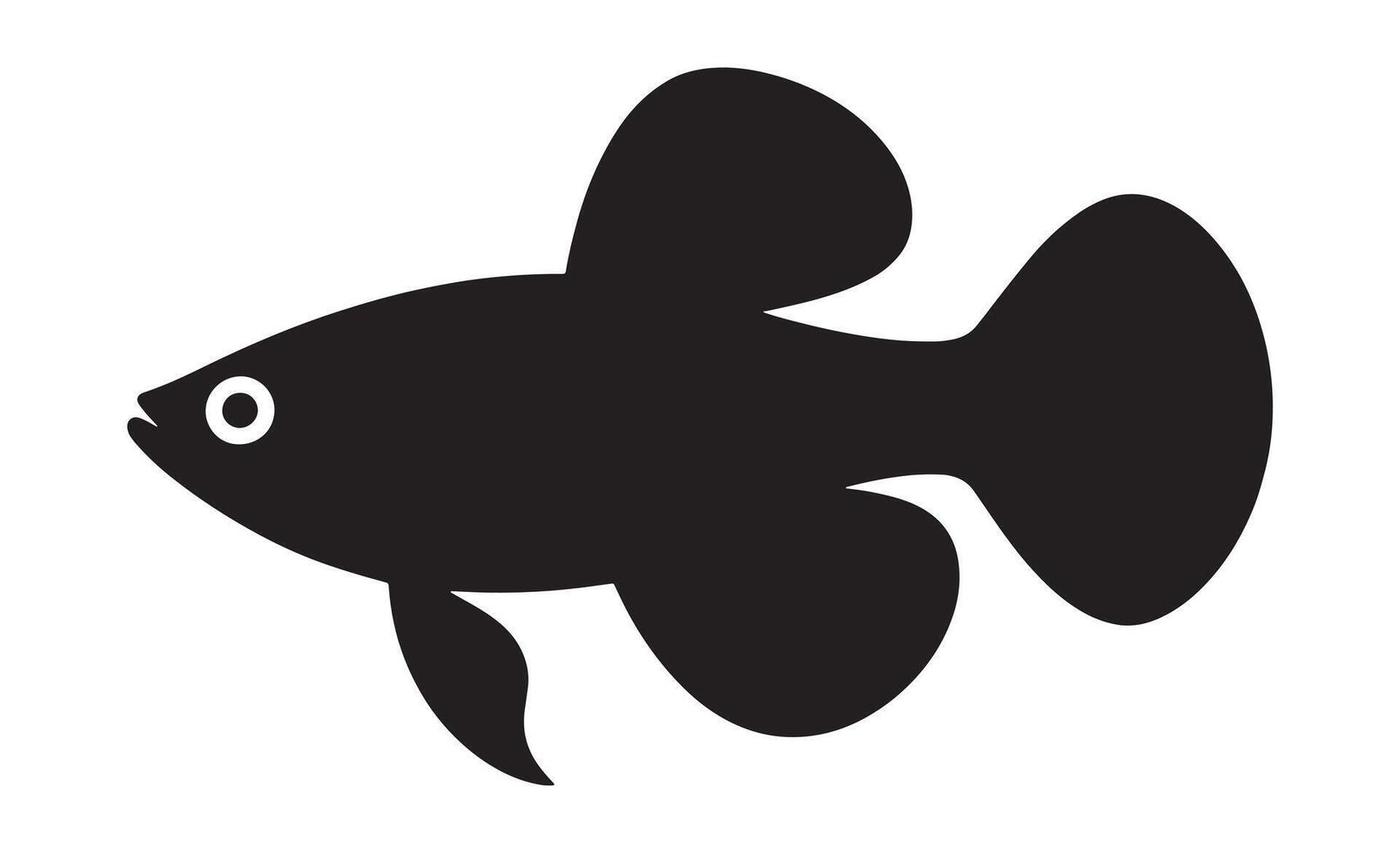 Stylized black silhouette of a betta fish with flowing fins vector