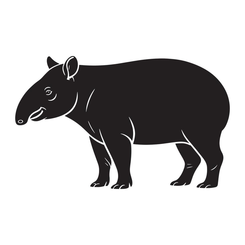 Black silhouette of a tapir standing on a white background vector