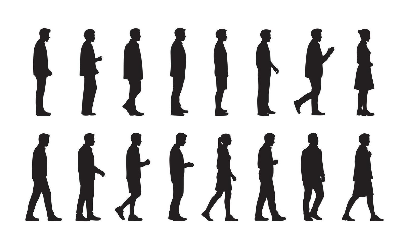Diverse group of people silhouettes in profile facing right vector