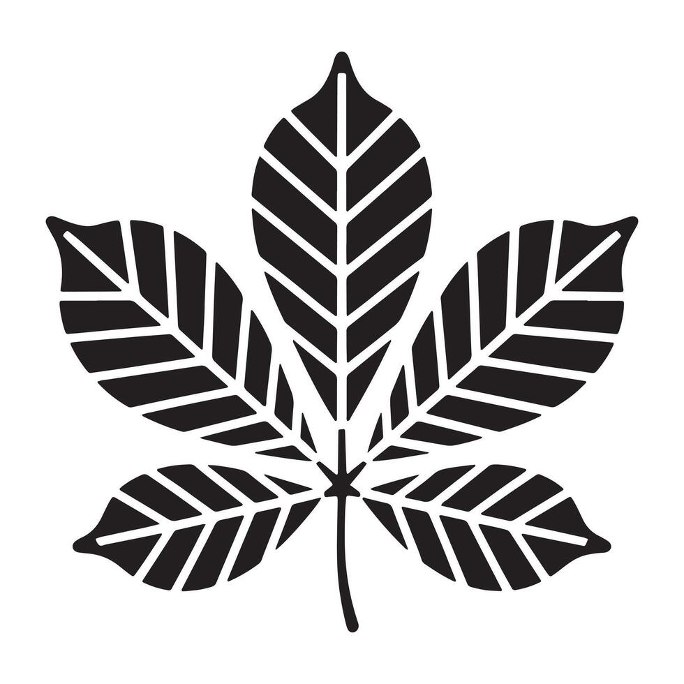 Stylized black and white icon of a five leafed horse chestnut leaf vector