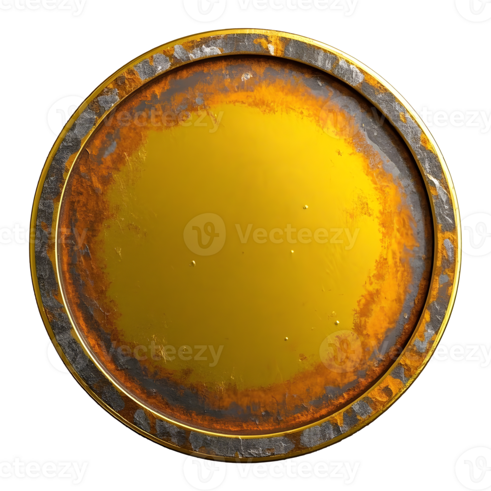 A golden round metal plate isolated on transparent background png