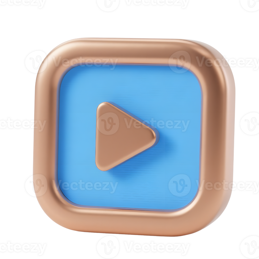 A bronze play button isolated on transparent background png