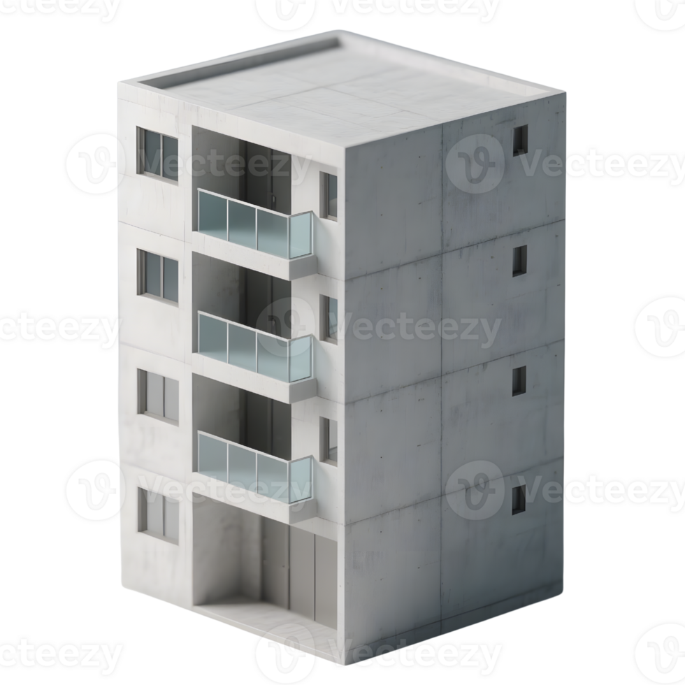 A modern apartment building is isolated on transparent background png