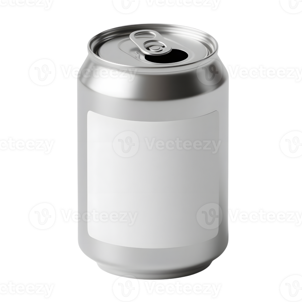 Aluminum soda can with blank label isolated on transparent background png