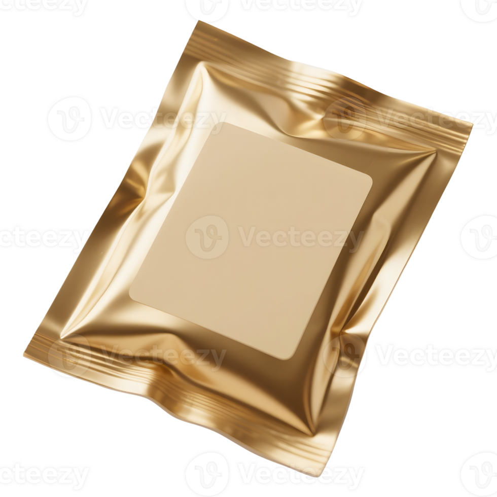 Golden foil pouch is isolated on transparent background png
