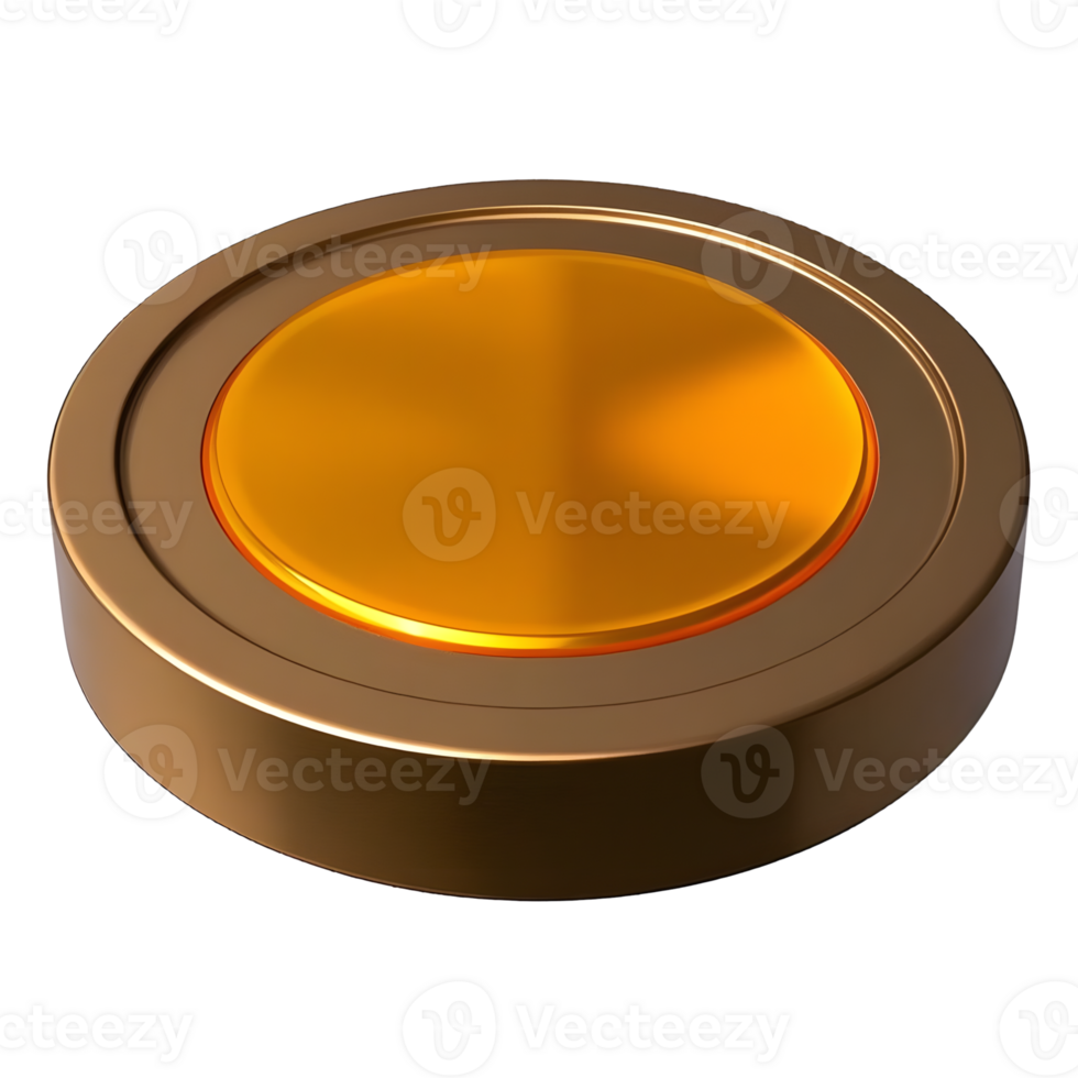 A shiny golden button isolated on transparent background png
