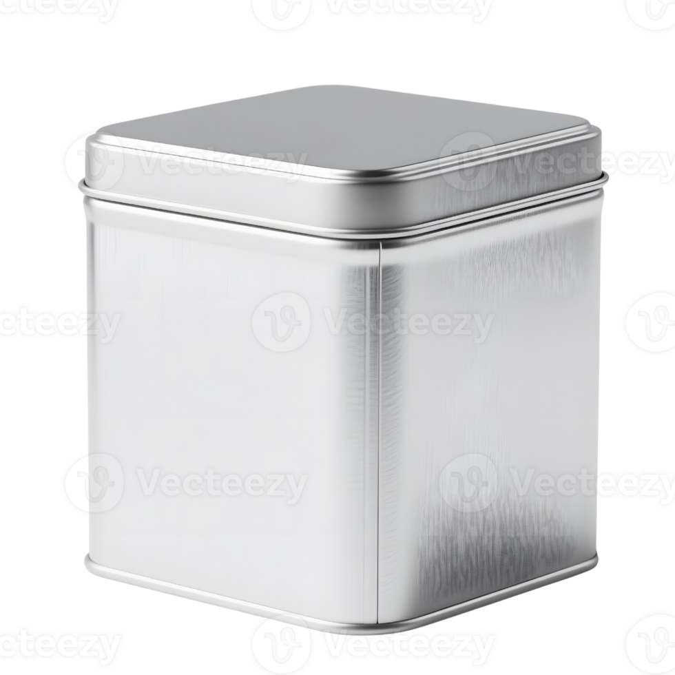 Silver metal tin box isolated on transparent background png