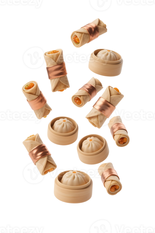 Dim sum and spring rolls isolated on transparent background png