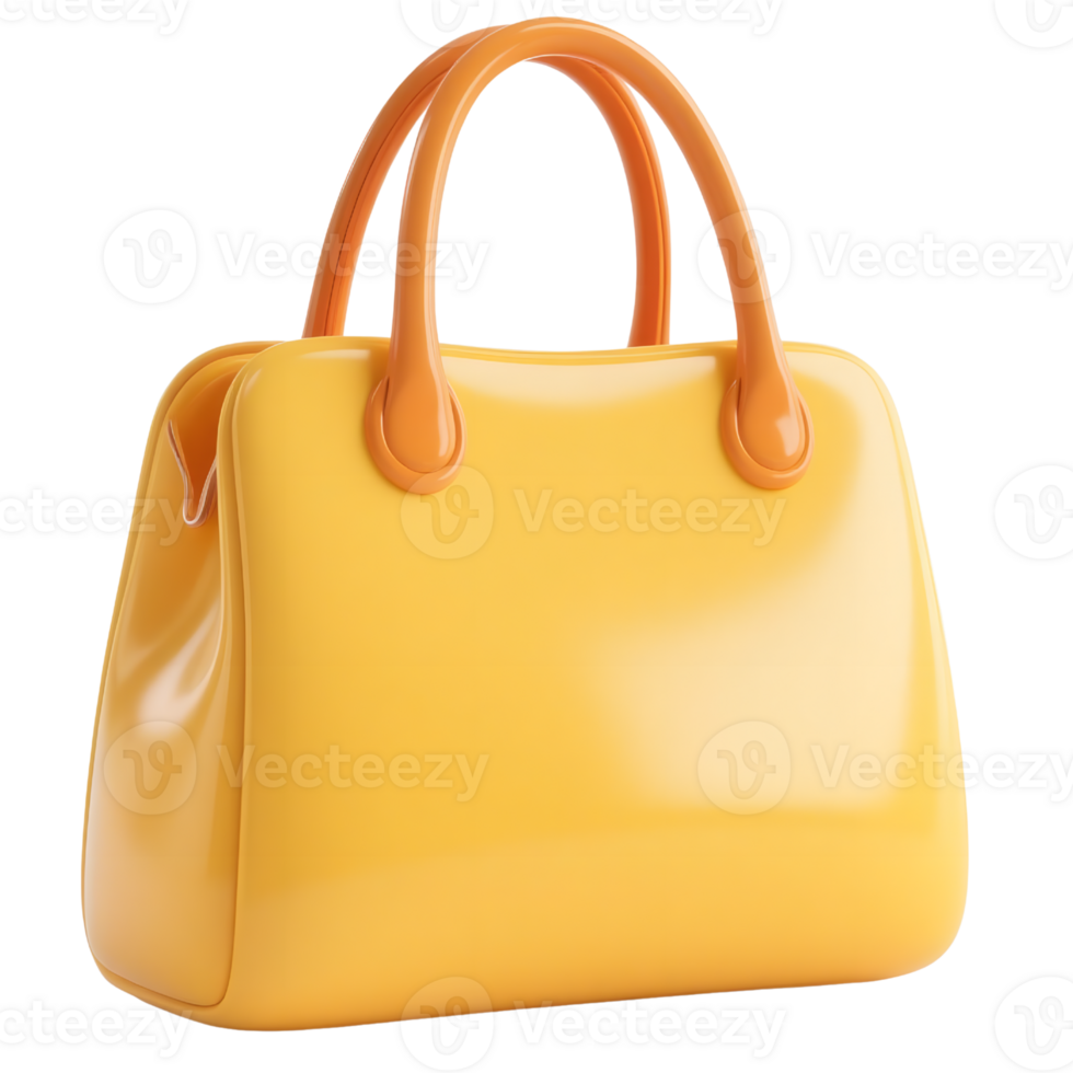 A yellow handbag with orange handles isolated on transparent background png