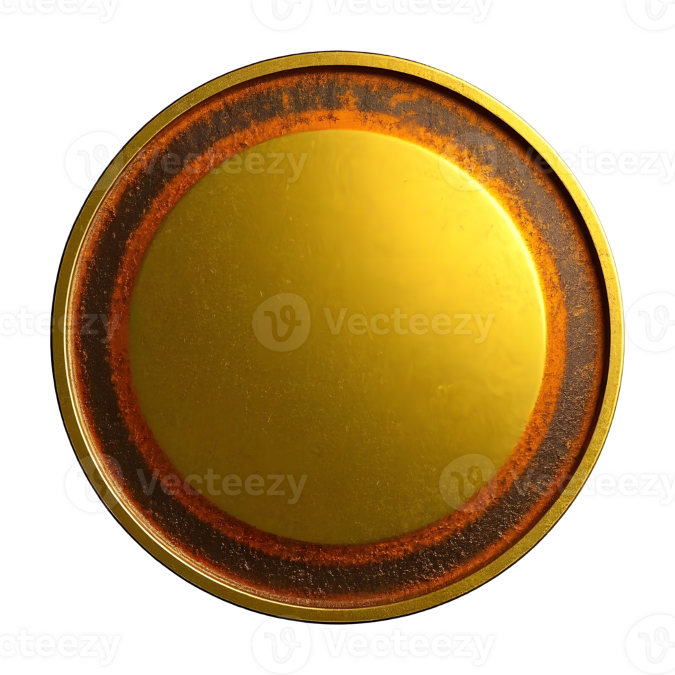 A golden coin with a textured border isolated on transparent background png