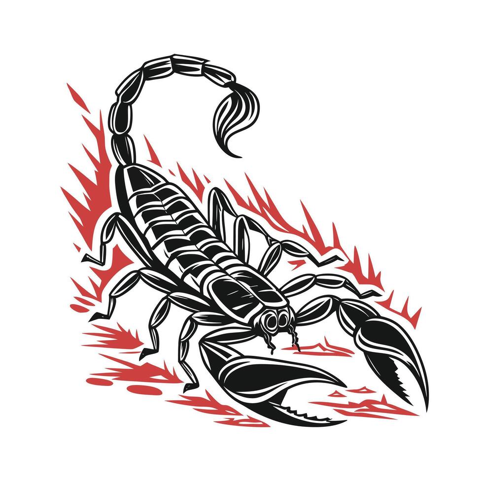 Red Scorpion on with Stylized Flames Detailed Design animal insect vector