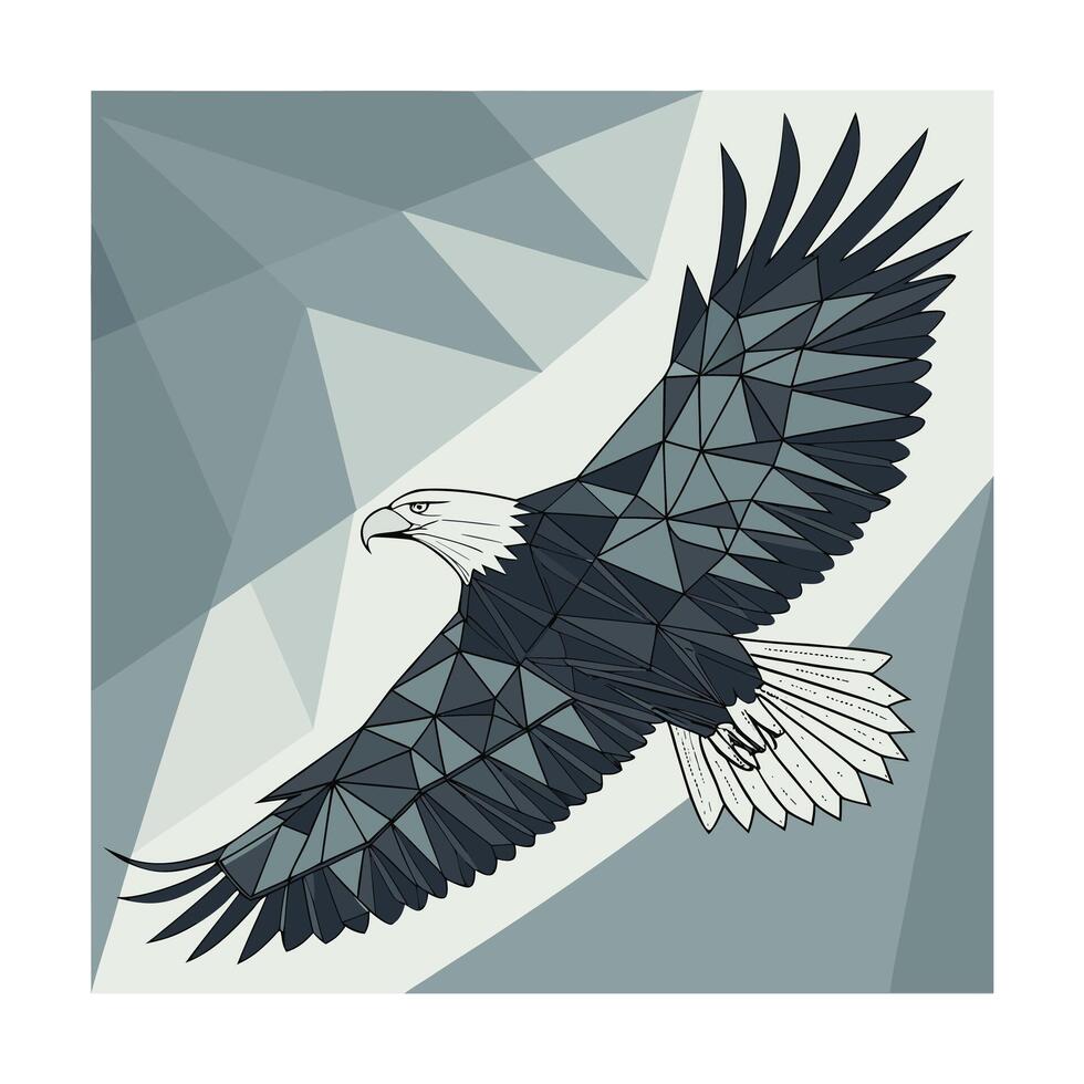 Geometric a bald eagle in flight with open wings against a polygonal bird animal vector