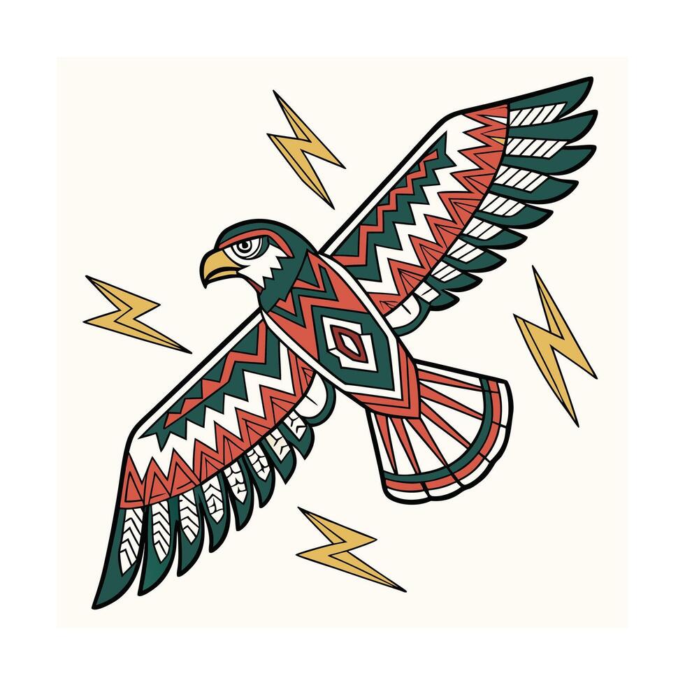A stylized eagle with geometric patterns yellow lightning bolts on bird animal vector