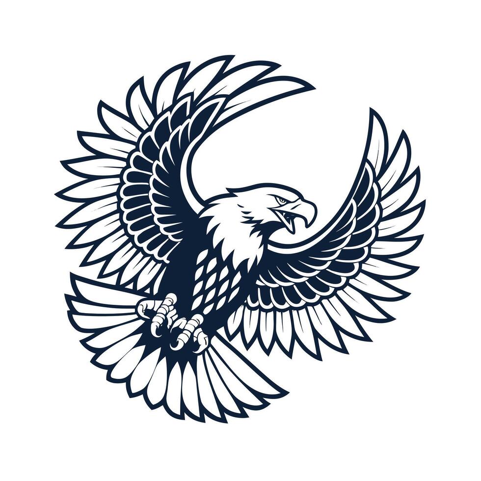 An eagle with outstretched wings in a circular composition on bird animal vector