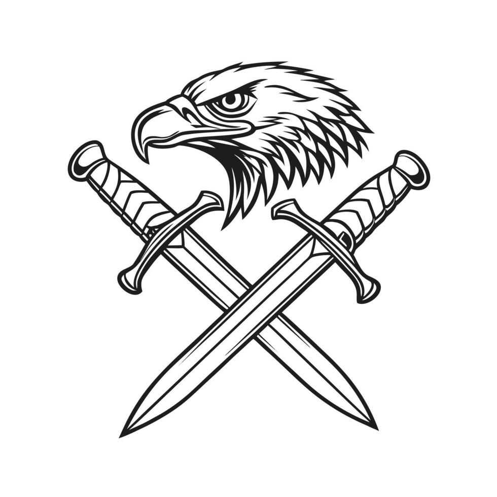 Eagle head with crossed daggers graphic on bird vector