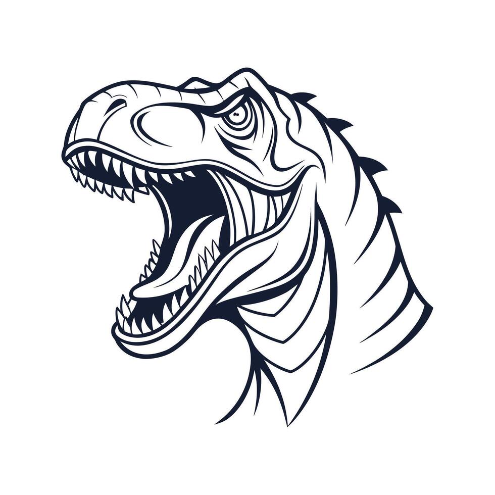 A Tyrannosaurus Rex head with open mouth sharp teeth on dinosaur t-rex vector