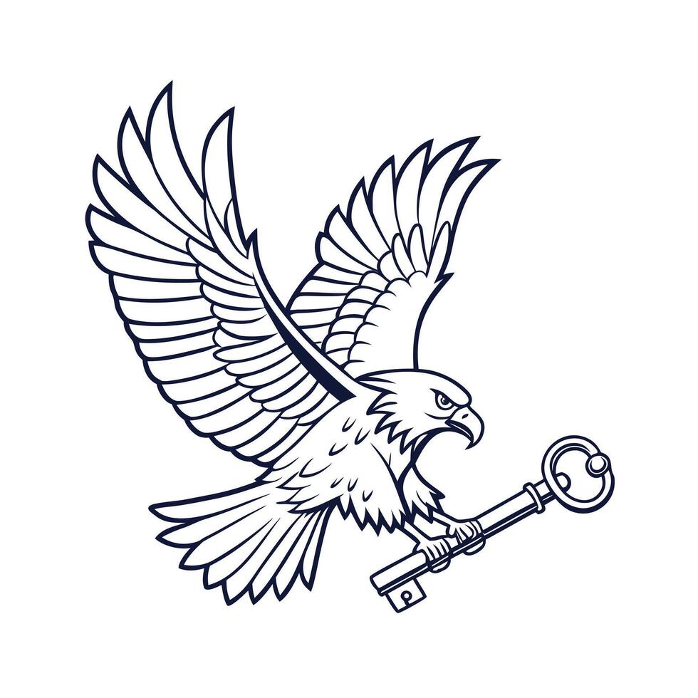 Eagle in flight holding key on with open wings detailed feathers bird vector