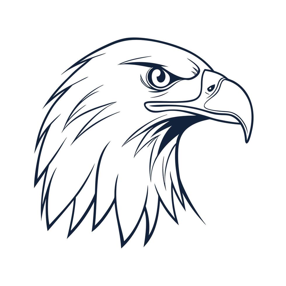 Eagle head outline with sharp beak detailed feathers on bird animal vector