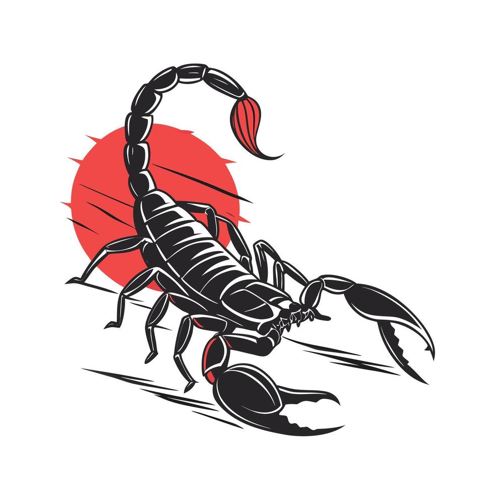 Scorpion with red accents a red sunburst graphic on a animal insect vector