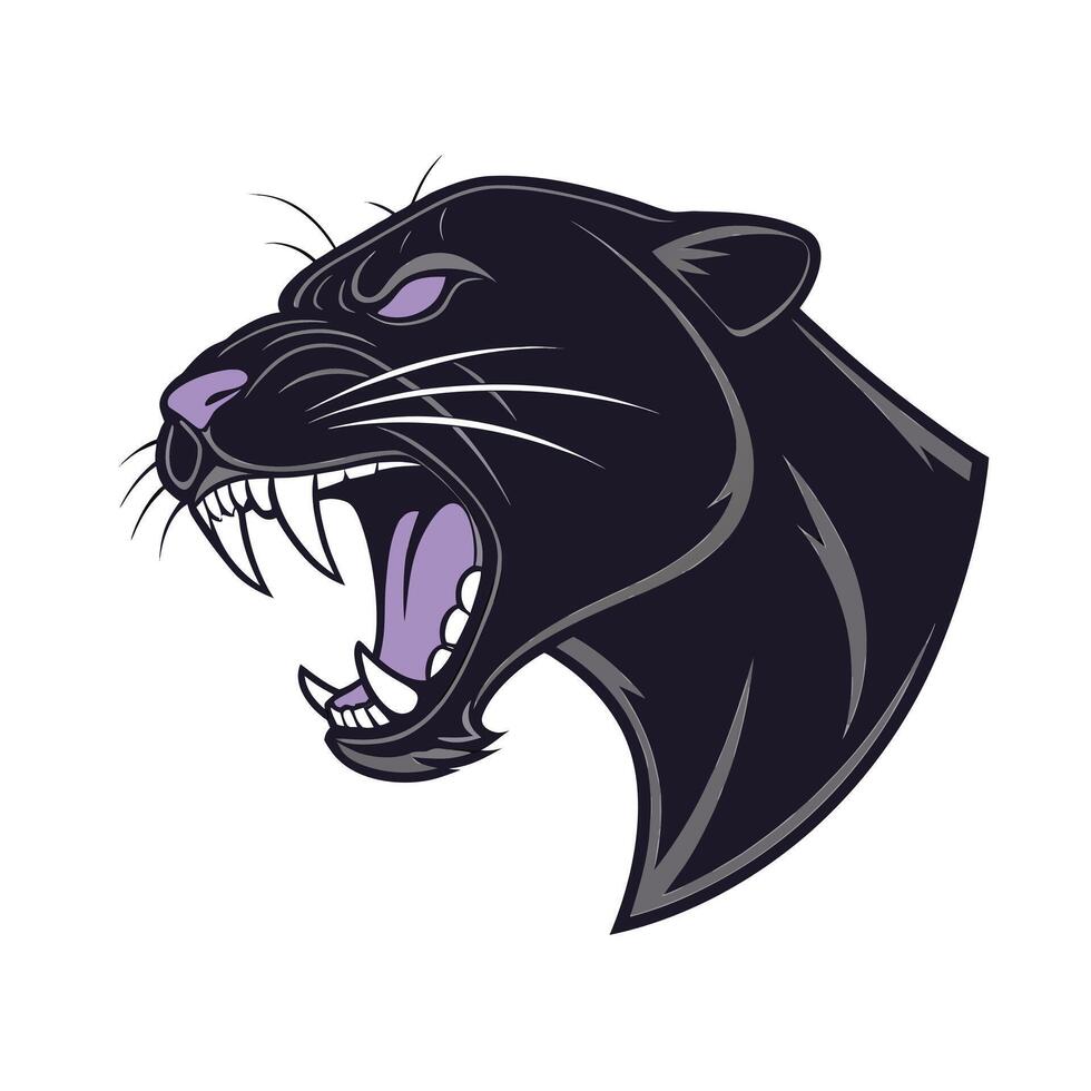 A roaring panther head with open mouth sharp teeth on animal vector