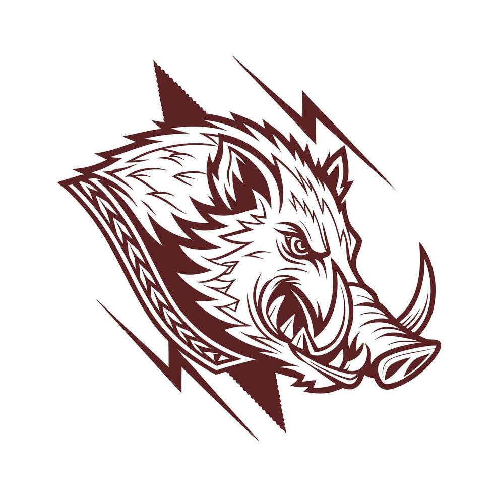 Stylized a wild boar head with tusks decorative elements on animal wildlife vector
