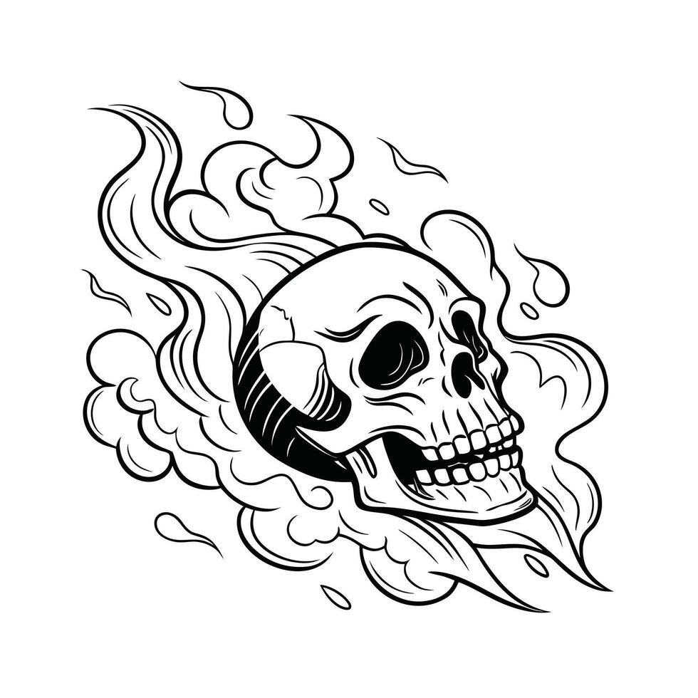A skull with flames smoke on a graphic death vector