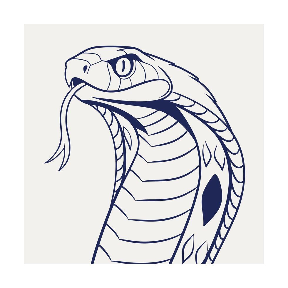 Dark blue cobra snake head with open hood forked tongue on a light serpent reptile vector