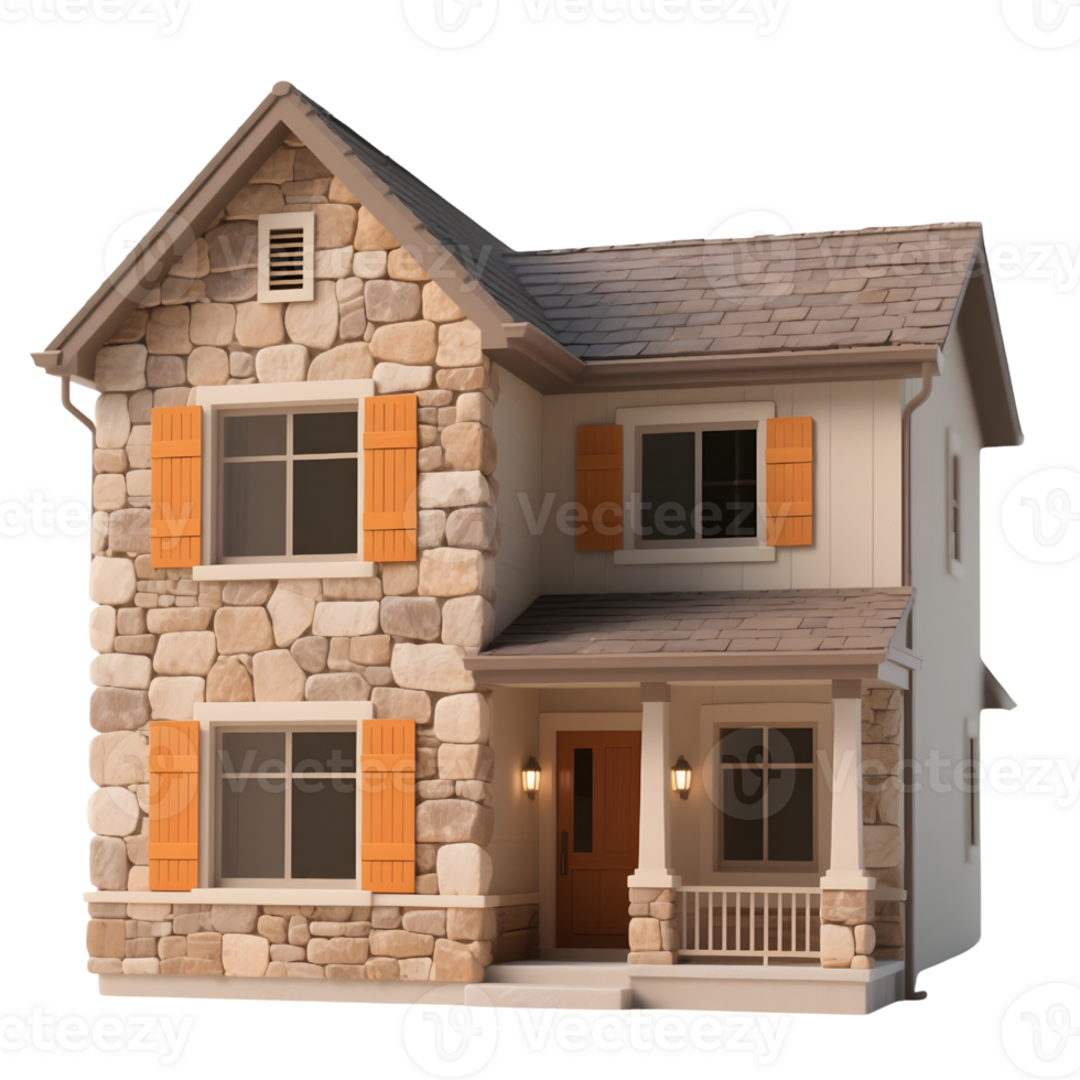 A beautiful stone house isolated on transparent background png