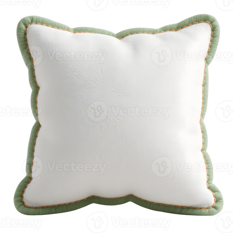 A white pillow with green trim isolated on transparent background png