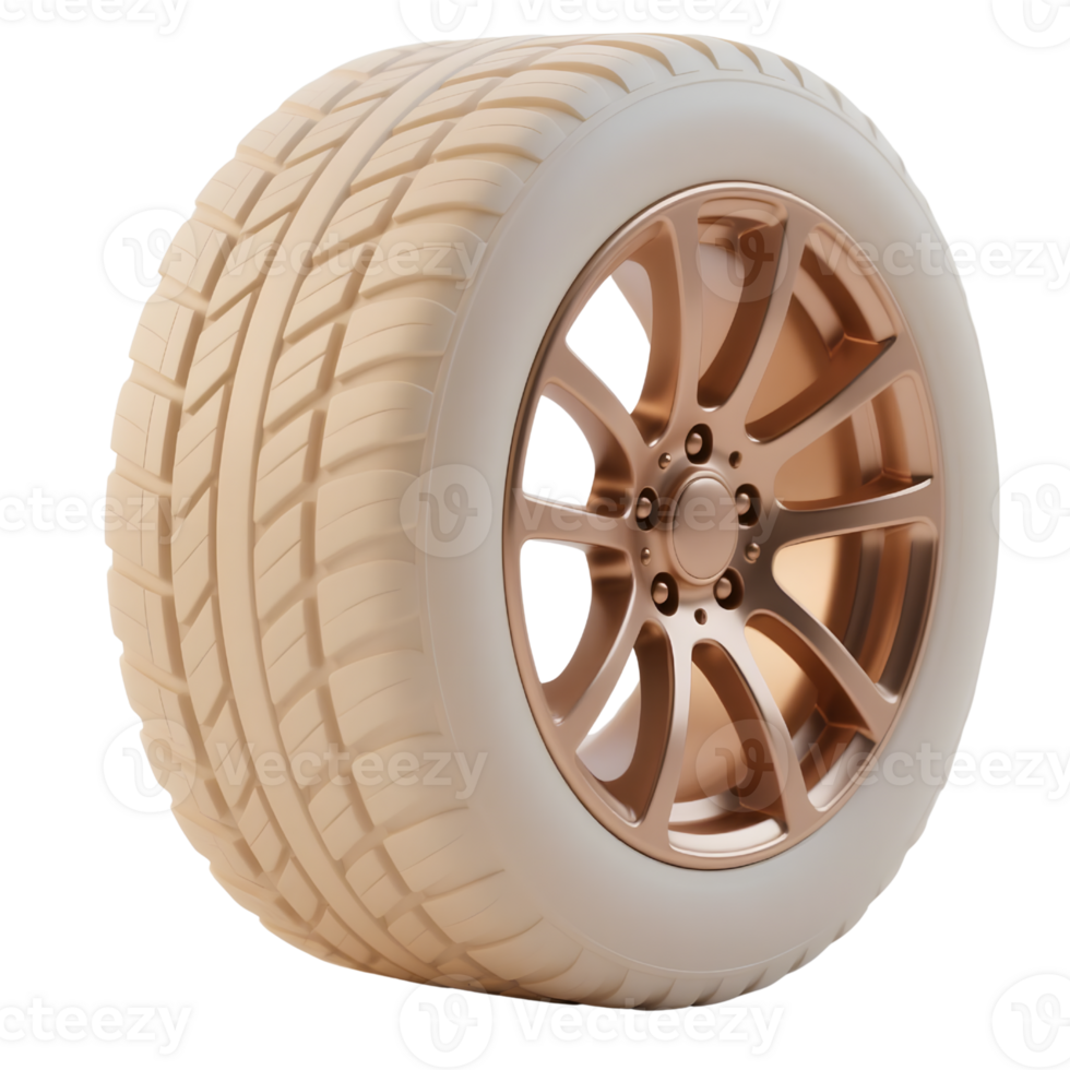 A car tire with golden rim isolated on transparent background png